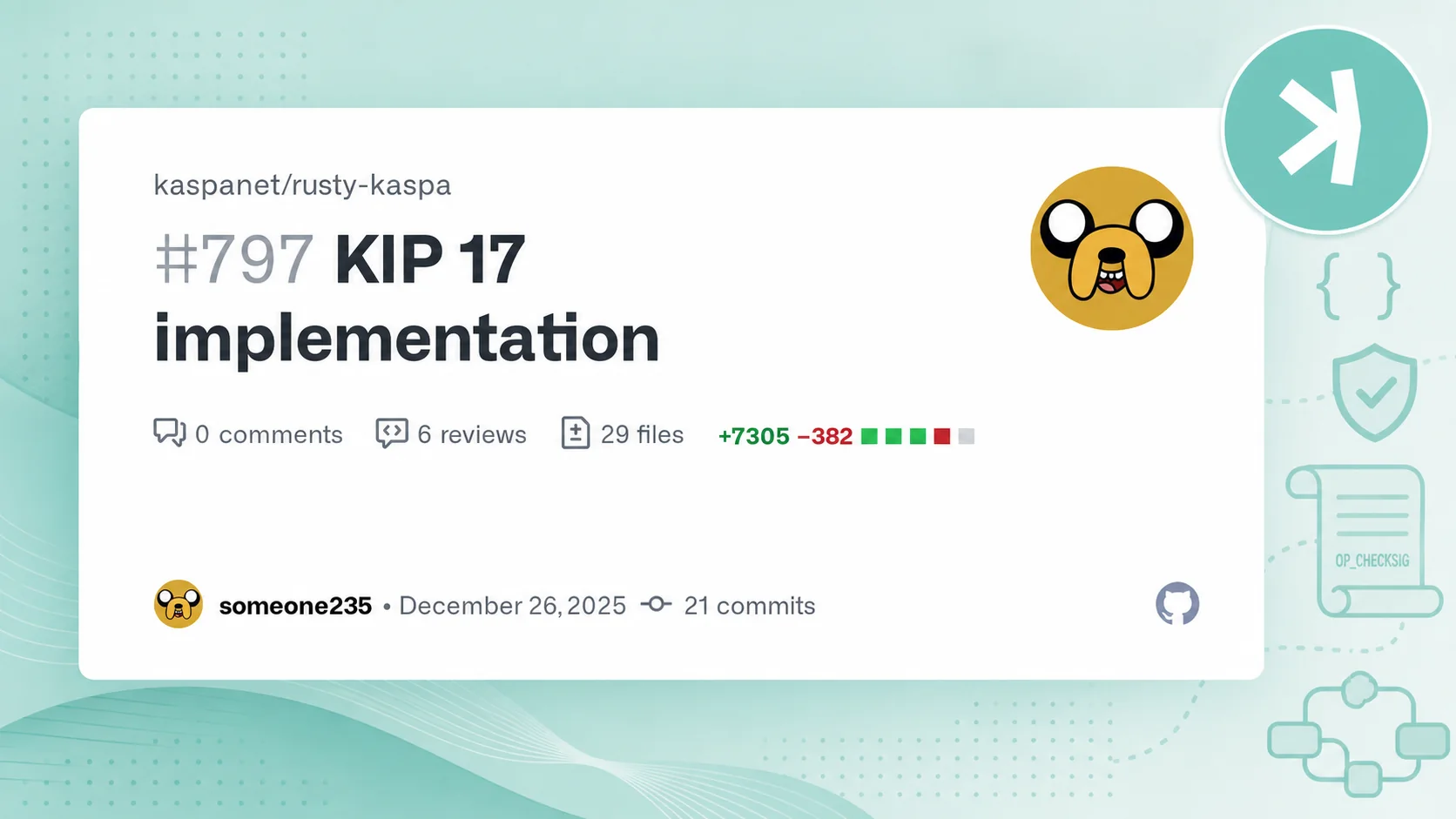Editorial illustration for Kaspa KIP-17 Implementation: Native Covenant Rules Enter the Codebase