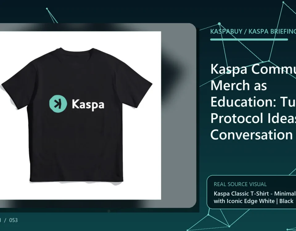 Editorial illustration for Kaspa Community Merch as Education: Turning Protocol Ideas Into Conversation