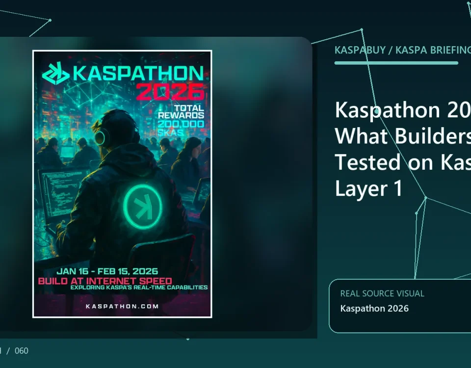 Editorial illustration for Kaspathon 2026: What Builders Tested on Kaspa Layer 1