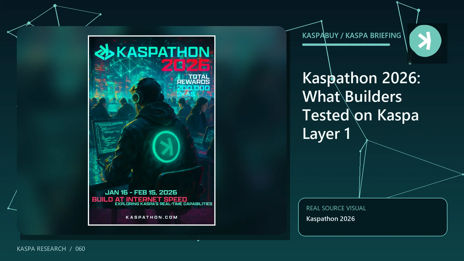Editorial illustration for Kaspathon 2026: What Builders Tested on Kaspa Layer 1