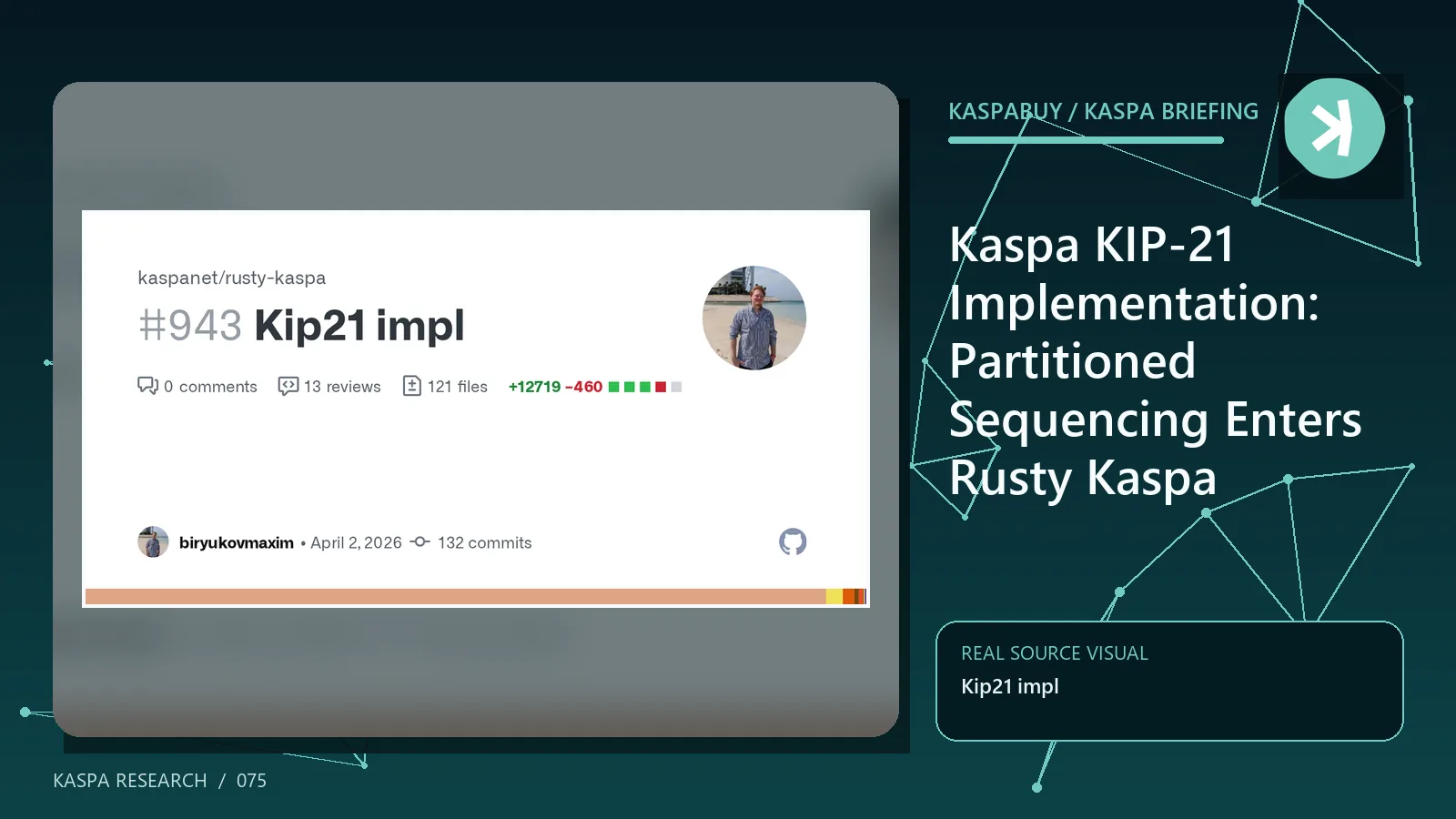 Editorial illustration for Kaspa KIP-21 Implementation: Partitioned Sequencing Enters Rusty Kaspa