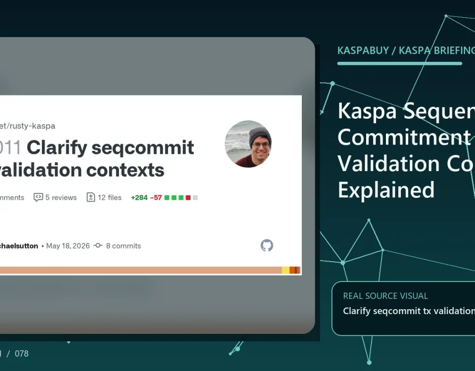 Kaspa sequencing commitment validation across selected-parent BlockDAG context
