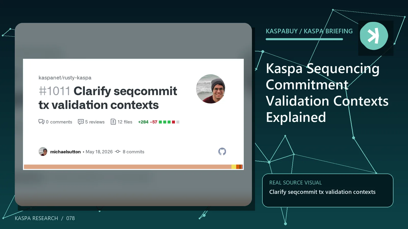 Kaspa sequencing commitment validation across selected-parent BlockDAG context