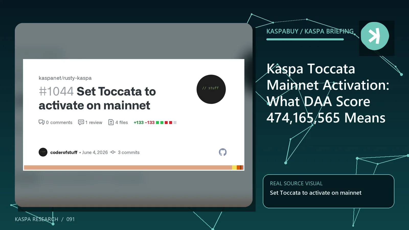 Kaspa Toccata activation threshold at DAA score 474,165,565 on a BlockDAG timeline