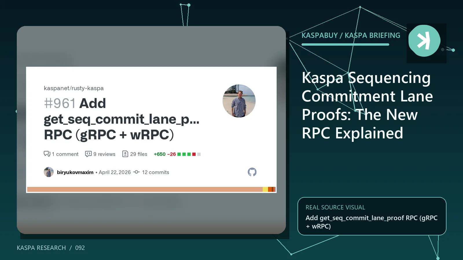 Kaspa light client verifying one KIP-21 lane proof against a block sequencing commitment
