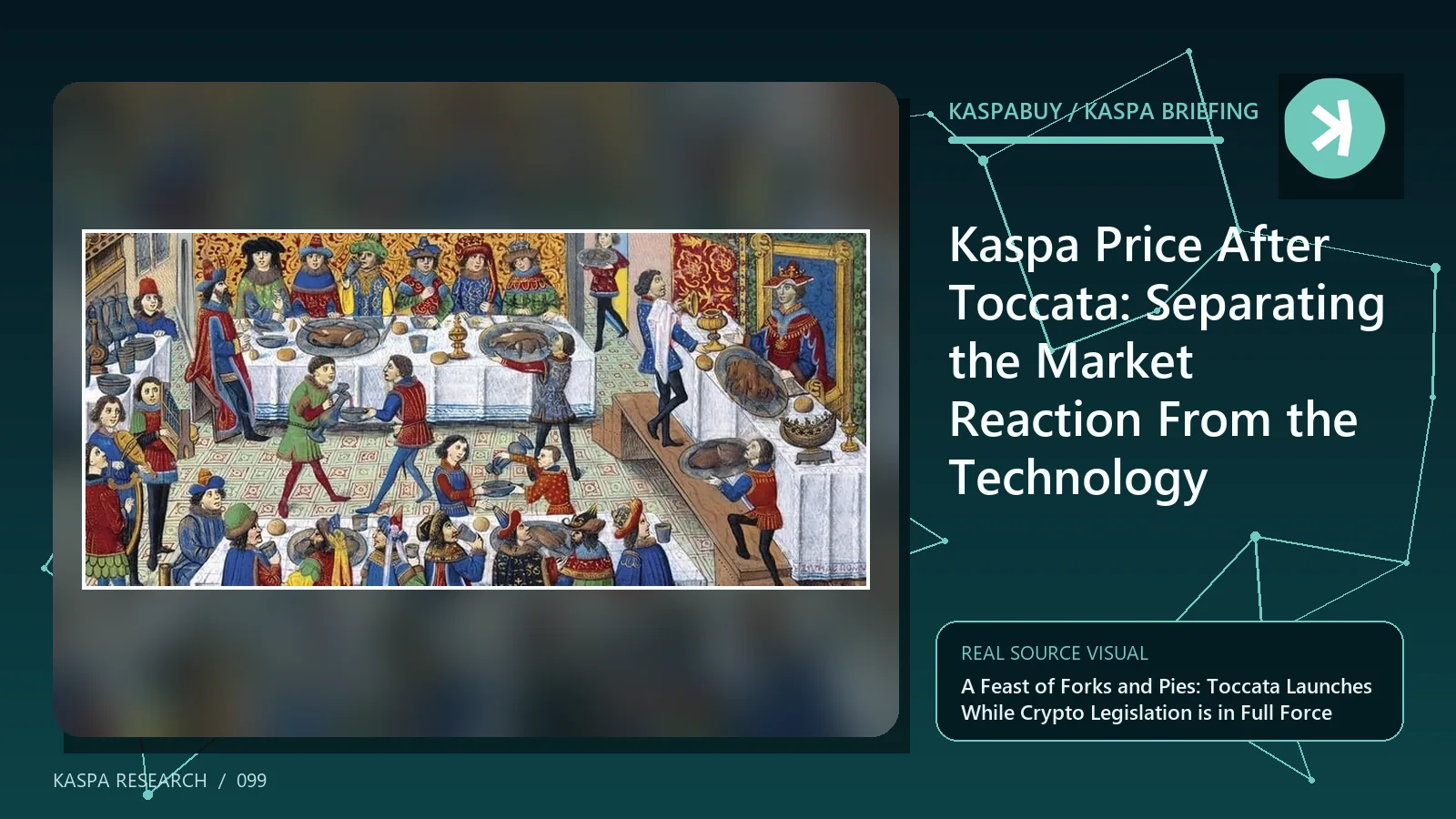 Kaspa Toccata activation timeline compared with a neutral KAS daily price range chart